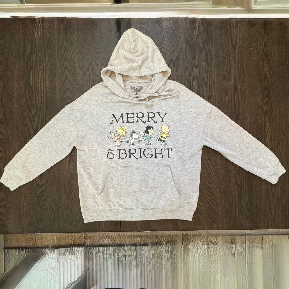 Peanuts Snoopy Charlie Brown Merry & Bright Christmas Hoodie Large